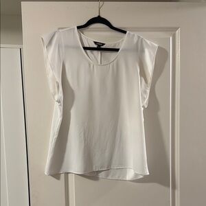 Express White blouse with puff sleeves scoop neck and relaxed fit